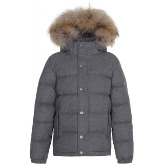 Grey Melange Wool with Fur Down Coat