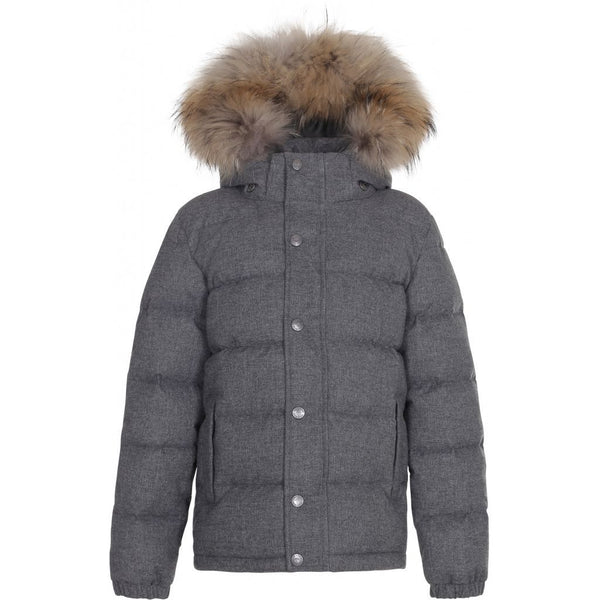 Grey Melange Wool with Fur Down Coat