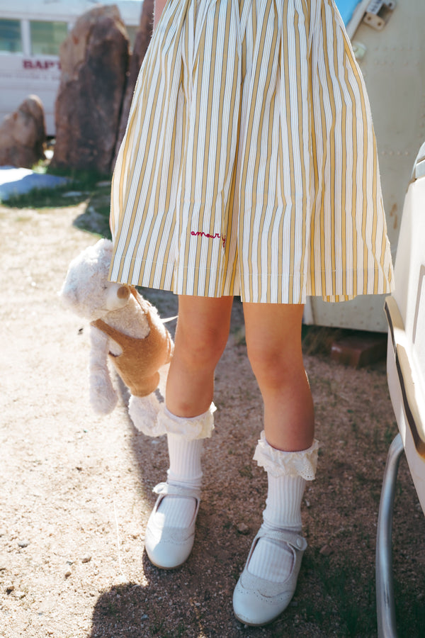 Yellow Striped 3/4 Sleeve Dress