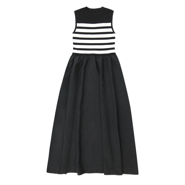 Black and Cream Striped Maxi Dress