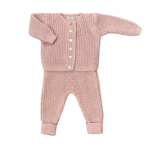 Pink Knit Cardigan and Overalls Set
