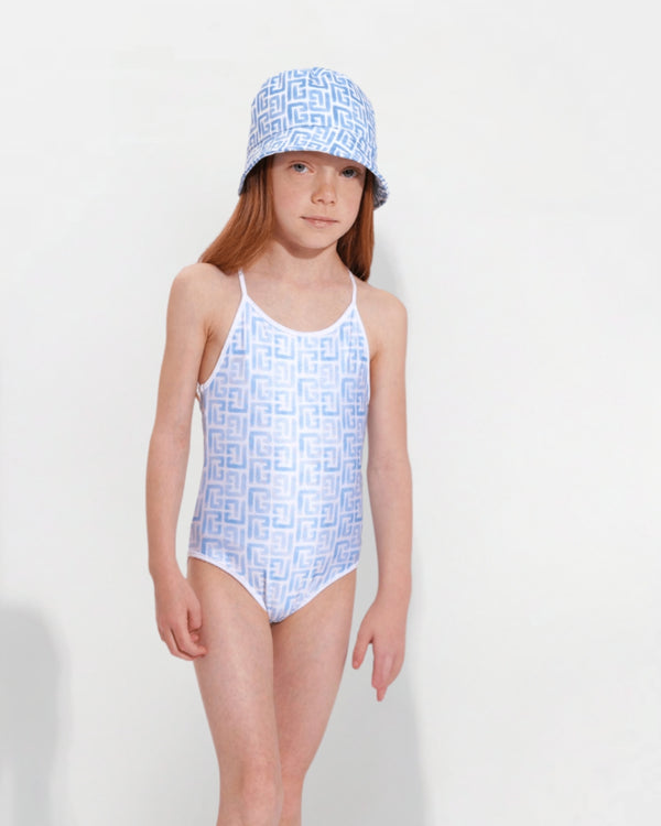 Blue Labyrinth Pattern Swimsuit