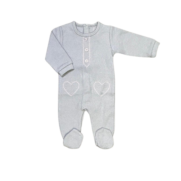 Grey Stitch Trim Pink Heart Cotton Rib Footie