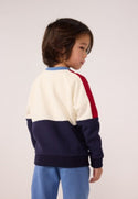 White and Navy Color Block Crewneck
