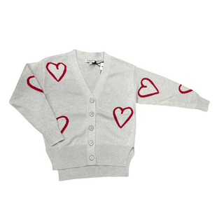 Grey with Red Hearts Button Cardigan