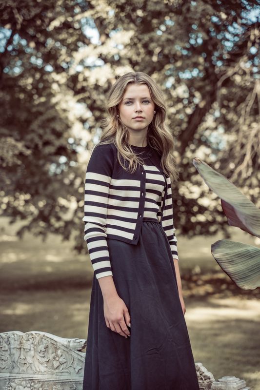 Black and Cream Striped Maxi Dress