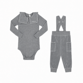 Grey Velour Onesie and Overall Set