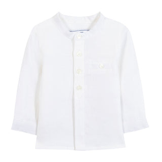 White Little Boys Collarless Linen Shirt