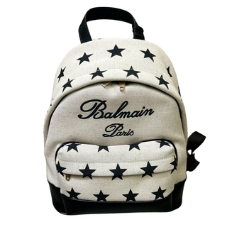 Beige Mini Canvas Backpack with Stars