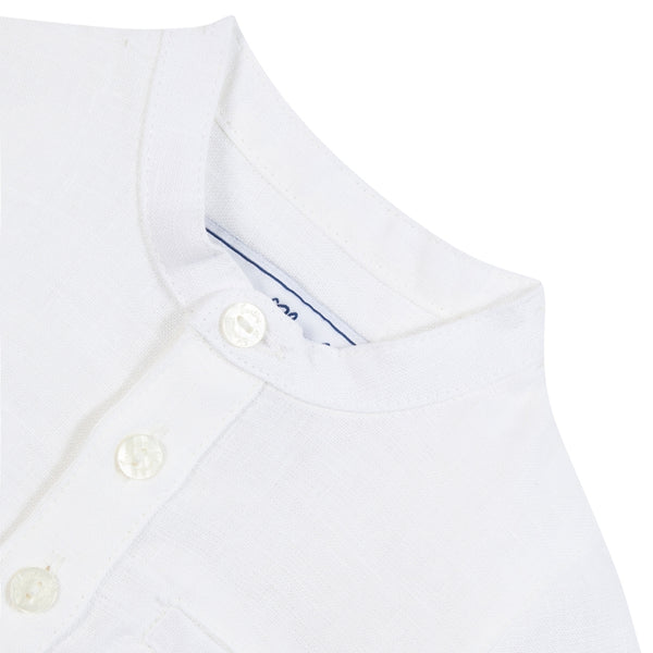 White Little Boys Collarless Linen Shirt