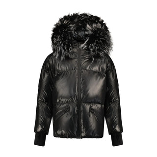 Black Fur Hooded Puffer Coat