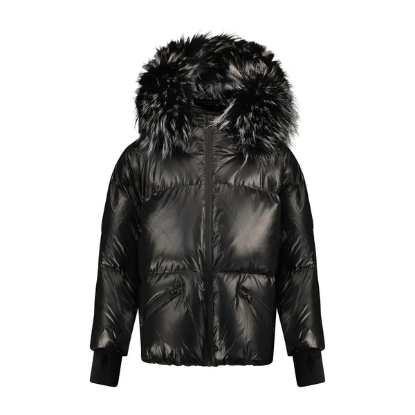 Black Fur Hooded Puffer Coat