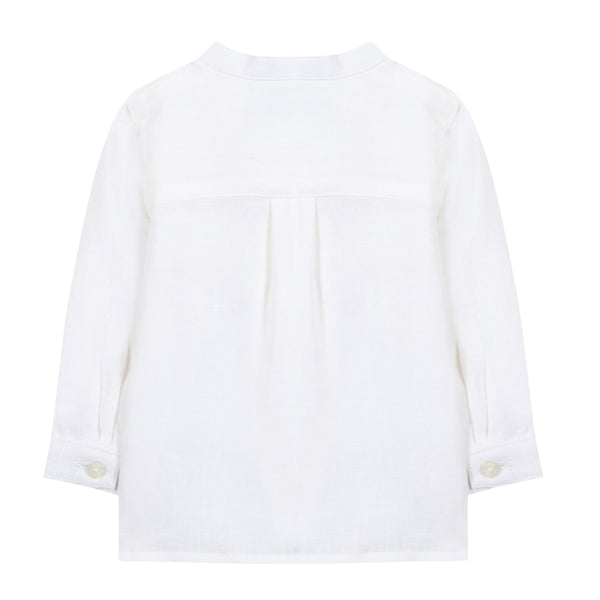 White Little Boys Collarless Linen Shirt