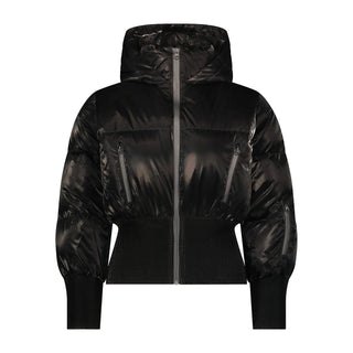 Black Teen Liquid Shine Waistband Coat