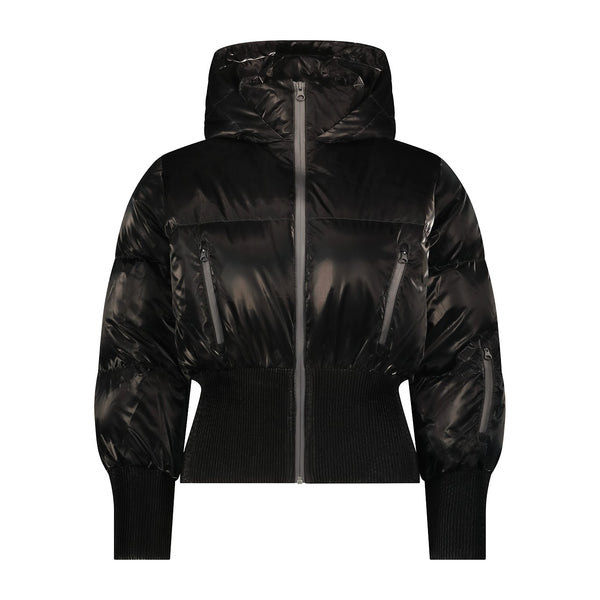 Black Teen Liquid Shine Waistband Coat