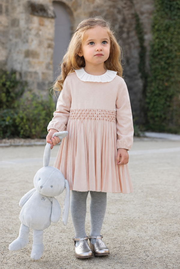 Pink Pleated Smocked Detail Dress