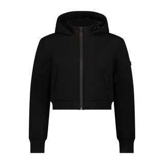 Black Knit Neoprene Fur Lined Sweatshirt Jacket