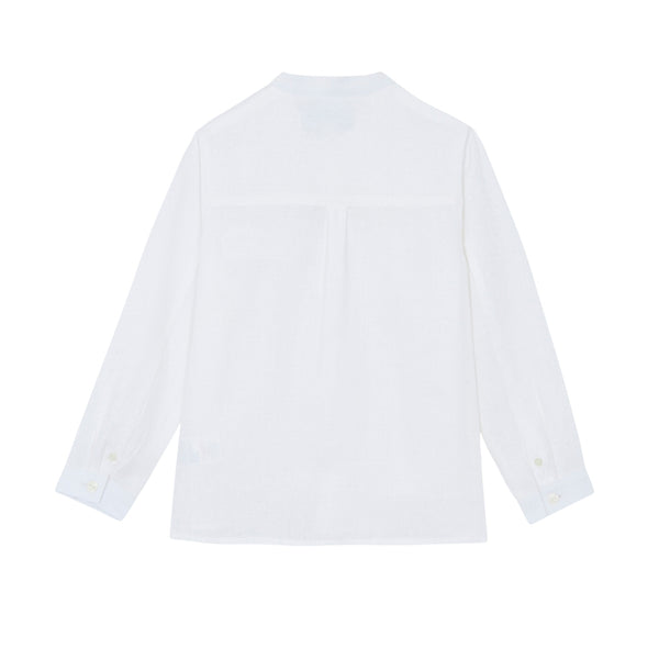 White Big Boys Collarless Linen Shirt