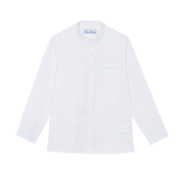 White Big Boys Collarless Linen Shirt