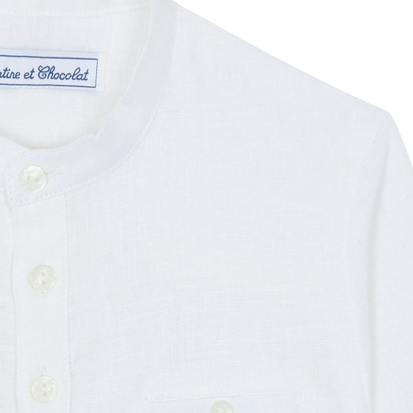 White Big Boys Collarless Linen Shirt