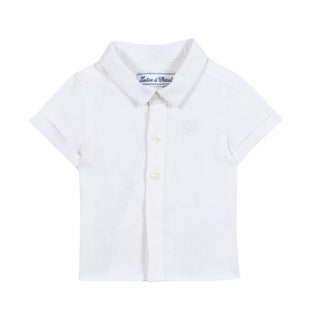 White Little Boys Short Sleeve Linen Shirt