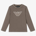 Brown LS Eagle Logo Tee with Neck Trim