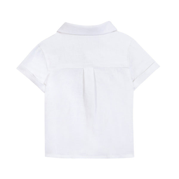 White Little Boys Short Sleeve Linen Shirt