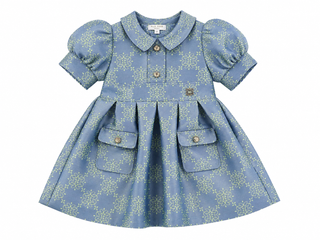 Baby Light Blue and Green Jacquard Dress