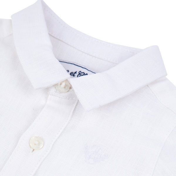 White Little Boys Short Sleeve Linen Shirt