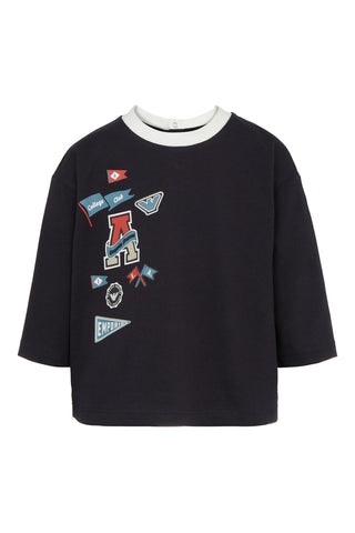 Navy Baby Long Sleeve Patch Ringer Tee