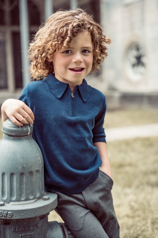 Navy Zipper Long Sleeve Knit Polo