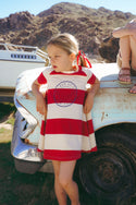 Red Striped Short Sleeve A-line Dress