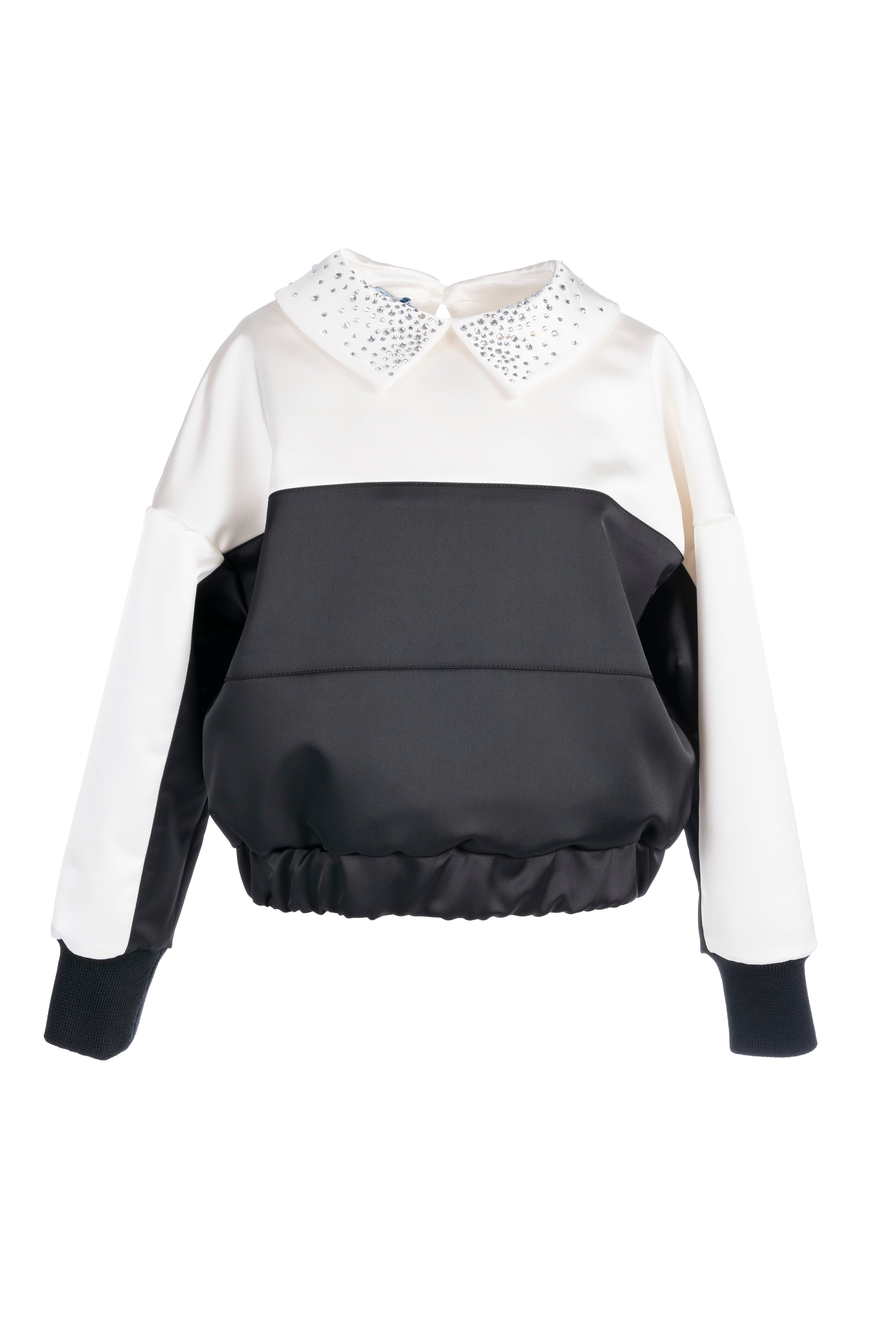 Black N White Colorblock Top with Rhinestone Collar | The Red Balloon