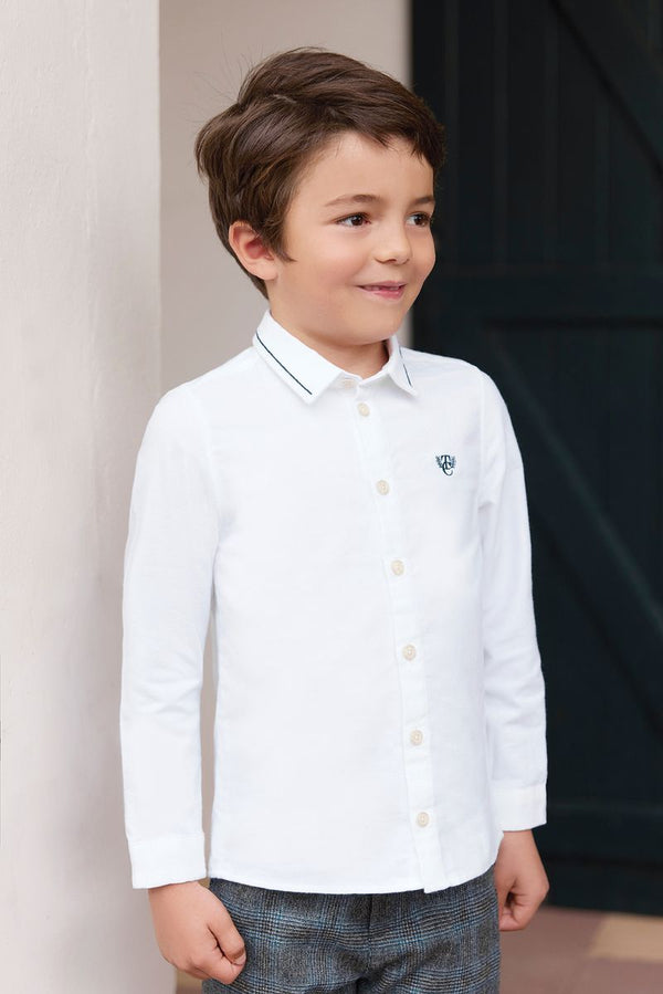 White with Navy Detail Collared Shirt