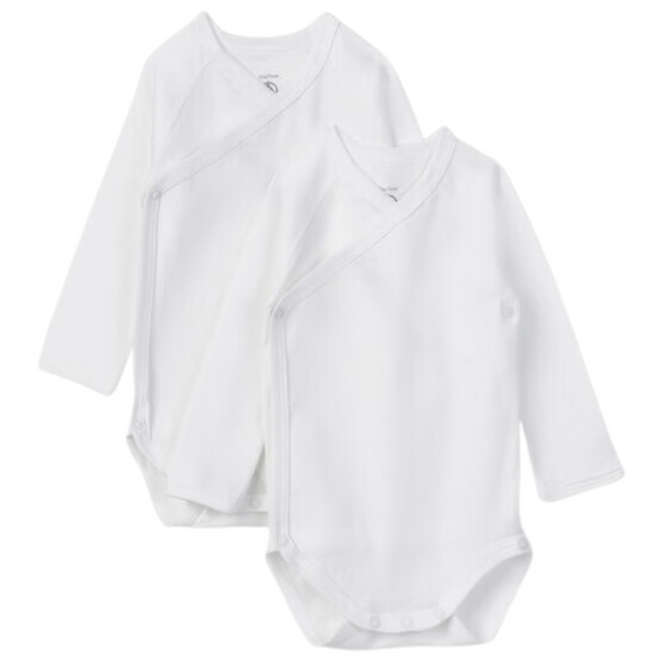 White Baby 2 Pack Long Sleeve Crossover Bodysuits