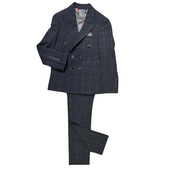 Navy Windowpane Double-Breasted Suit The Red Balloon