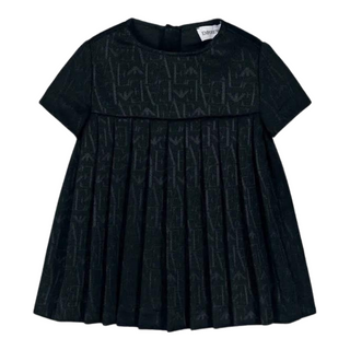 Navy Baby Short Sleeve Pleated Logo Dress