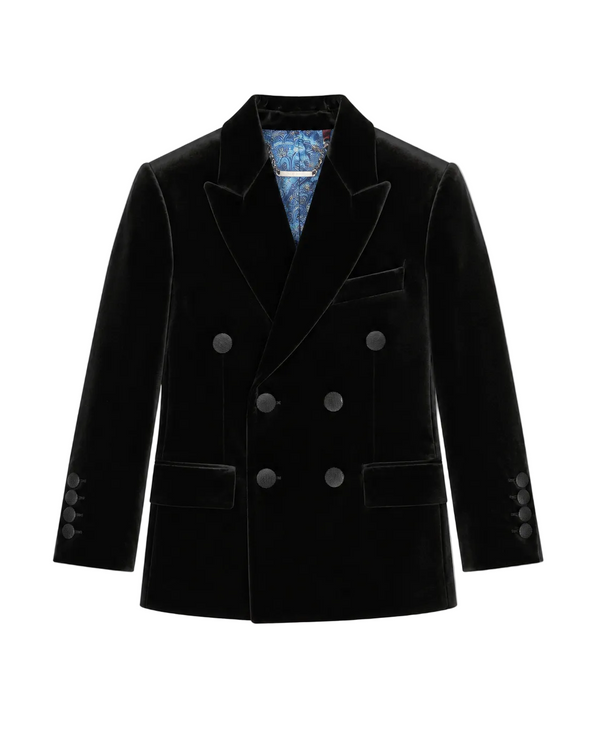 Black Plush Velvet Double Breasted Blazer