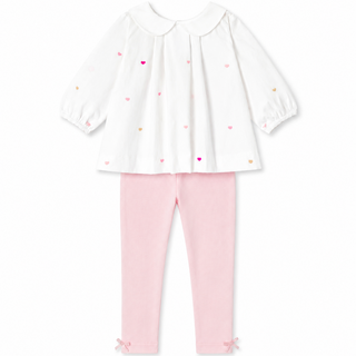 White and Pink Heart Print Outfit