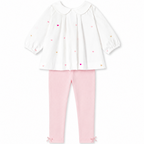 White and Pink Heart Print Outfit
