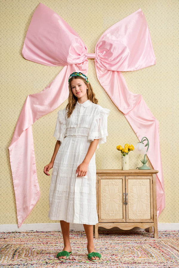 Lace Trimmed White Dress