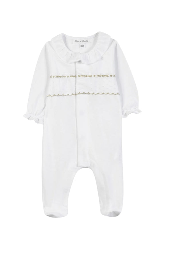 White with Gold Scallop Cotton Footie