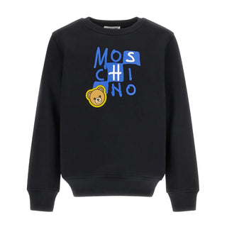 Black Stacked Logo Bear Crewneck