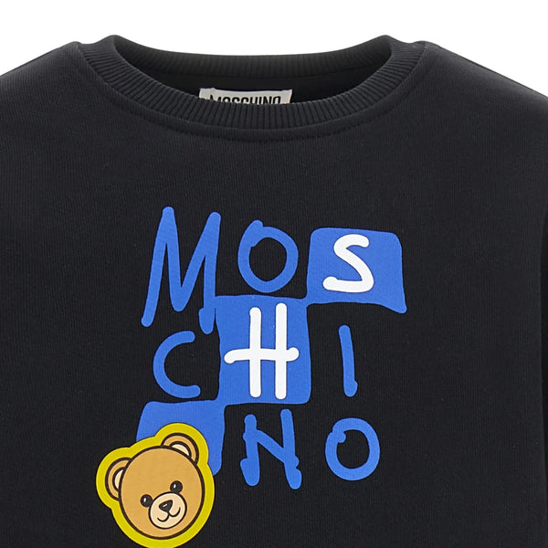 Black Stacked Logo Bear Crewneck