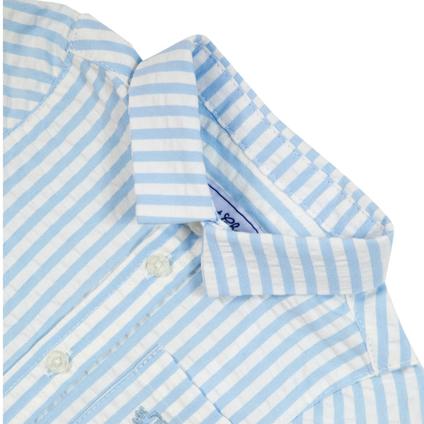 Blue and White Little Boys Striped Shirt