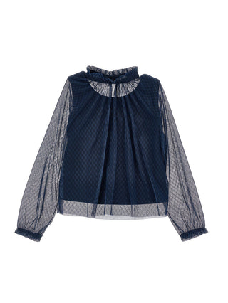 Navy Tulle Blouse