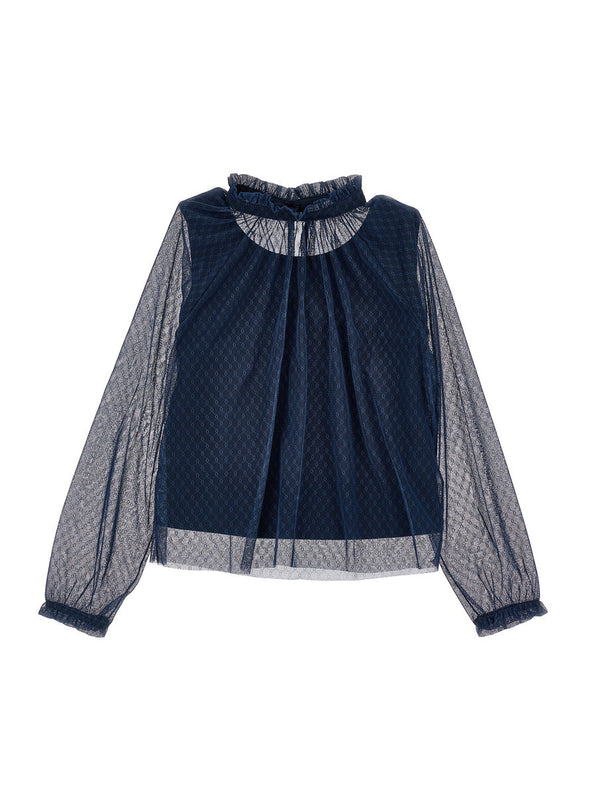 Navy Tulle Blouse