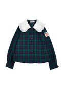 Green and Navy Plaid Frill Collar Blouse