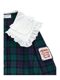 Green and Navy Plaid Frill Collar Blouse