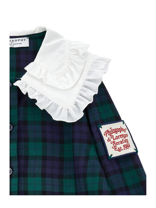 Green and Navy Plaid Frill Collar Blouse